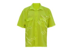 China Fluroscent Yellow 100 Polyester Work Shirts / Men'S Polyester Short Sleeve Shirts factory