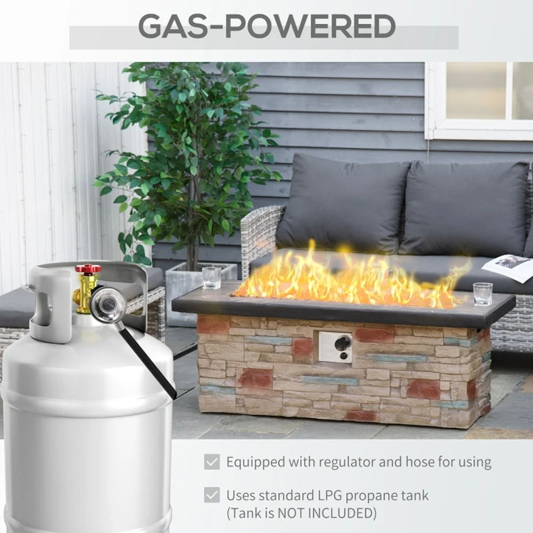 Outdoor Backyard Patio Garden Camping Propane Gas Fire Pit Table with Faux Ledge Stone