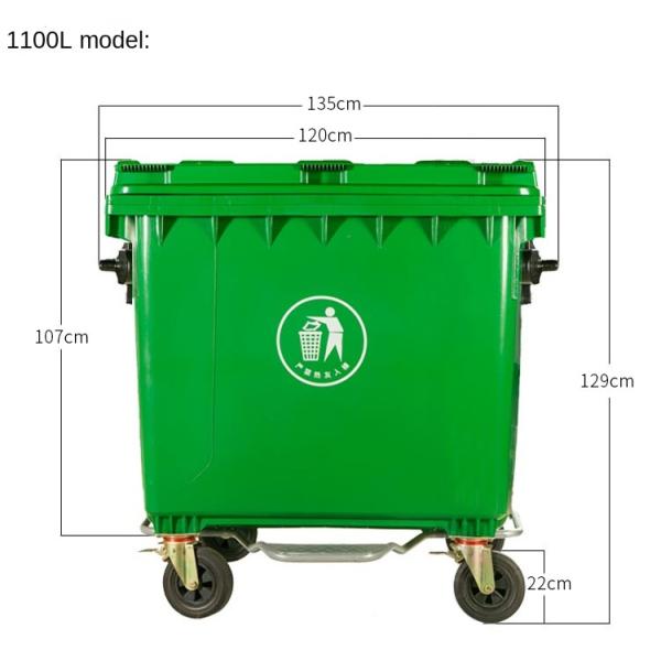 660l Outdoor Large Sanitation Hand Push Garbage Truck Removable Trash Can Plastic Trash Can
