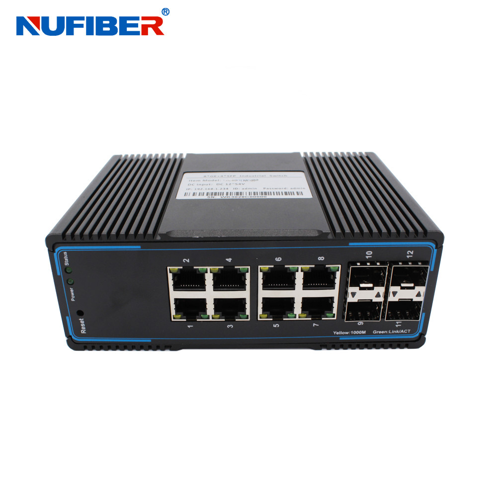 Din Rail Mount Managed Industrial SFP Switch 4x1000M To 8x10/100/1000M Aluminium Alloy Managed Industrial Switch