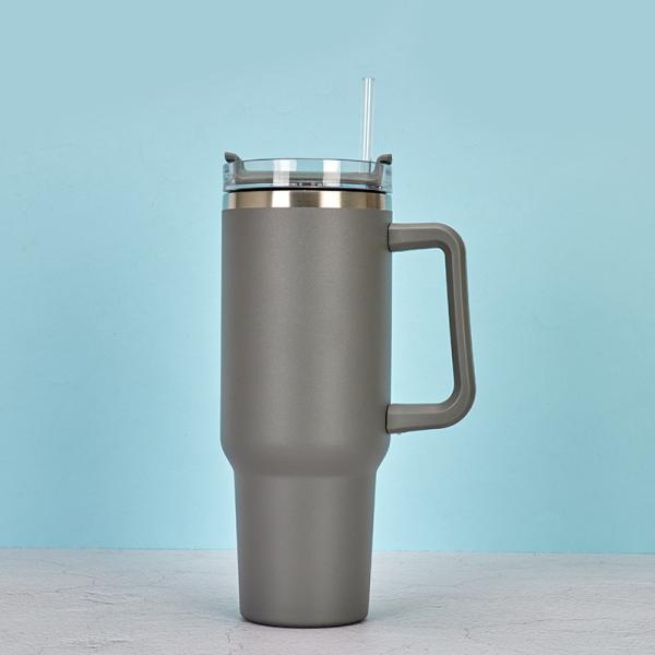 40 Oz Tumbler With Handle And Straw Black Sweat Proof Stainless Steel Insulated