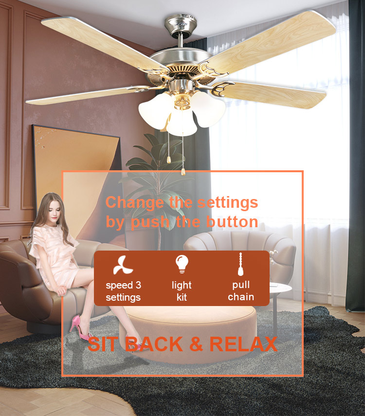 1stshine Traditional High Speed 5 Plywood Blades Ceiling Fan with Light Kit and Metal
