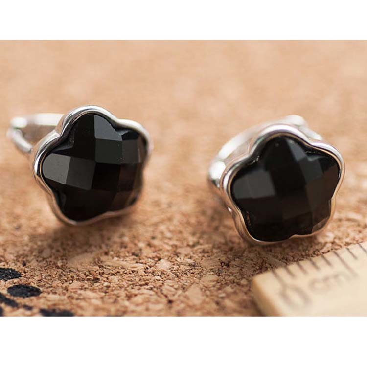 925 Sterling Silver Star Black Onyx Stud Earrings (XH03125W)