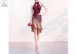Sleeveless Mermaid Short Prom Dresses Backless Red And Black Sequins Fabric For