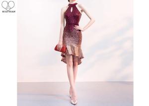 China Sleeveless Mermaid Short Prom Dresses Backless Red And Black Sequins Fabric For Party factory