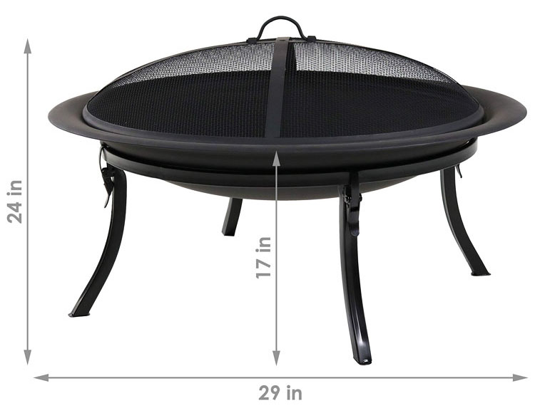Outdoor Patio Backyard Garden Bonfire Camping Round Metal Fire Pit Bowl with Poker in Black