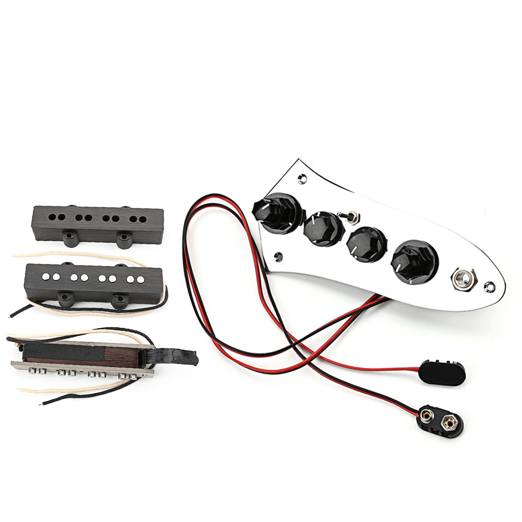 Alnico 5 Jazz JB Bass Pickup Neck/Bridge And Loaded Wired Control Plate with Black Knobs Set for 4 String Bass Parts