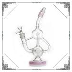 10.5 Inches Pink Glass Recycler With Double Honeycomb Percs Bongs