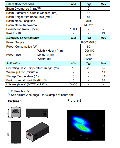 Solid State DPSS Laser with 1.8 KG Weight and 85mm Beam Height 100mW Yellow Laser