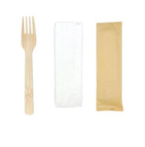 China 17CM Biodegradable Disposable Bamboo Fork Cutlery Take Out Napkin Kit factory