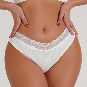 China Nylon Womens Underwears White Hi Cut Casual Brief Underpants Bikini Seamless Lace Panties factory