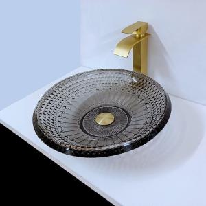 China Transparent Shallow Wash Basin Modern Round 19mm Black Bowl Sink Bathroom factory