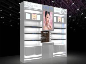 China LED Light Cosmetic Display Shelves Cosmetic Store Fixtures With Stoving Varnish Surface factory