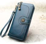 Women's Long Wallet Leather Zipper Cash Stuffing Wristlet Purse Monederos Money