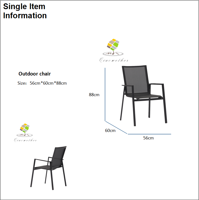 Modern Design Patio Outdoor Furniture Garden Bistro Cafe Restaurant Dining Chair Aluminum Outdoor Chair for Modern Style