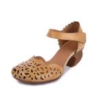 S296 Spring New Products Original Handmade Leather Velcro Single Shoes Hollow