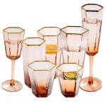 Gold Rim Pink Water Goblets Handmade Wedding Champagne Glasses