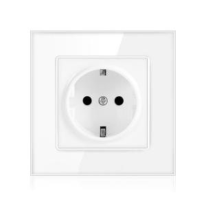 China Power Socket,16A EU Standard Electrical Outlet 86mm * 86mm white Crystal Glass Panel wall socket factory