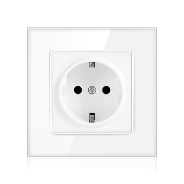 Power Socket,16A EU Standard Electrical Outlet 86mm * 86mm white Crystal Glass