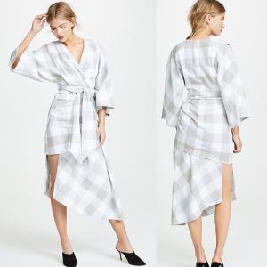China Fall Clothing Plus Size Gingham Kimono Style Wrap Dress For Women factory