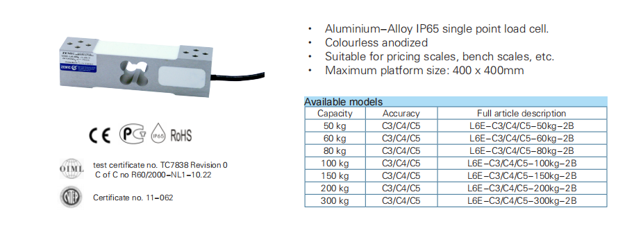 SOHE L6E 50-500KG High Precision Digital Platform Scales Flushable Load Cell for Weighing