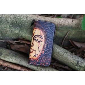 Buddha Demon Handmade Vegetable Tanned Cowhide Carved Japanese Wallet Genuine