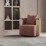 Fuchsia Creative Luxury Velvet Sofa Chair Gold Stainless Steel Armchair Custom