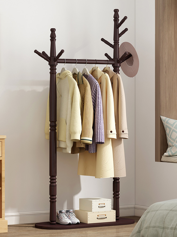 78cm Solid Wood Free Standing Coat Rack Hanger Stand Double Pole