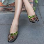 S298 Spring 2020 New Square Toe Leather High Heel Women'S Shoes Hollow Flower