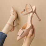 6288-10 Fashion Pointed-Toe Shallow Mouth High-Heeled Shoes With Back Empty