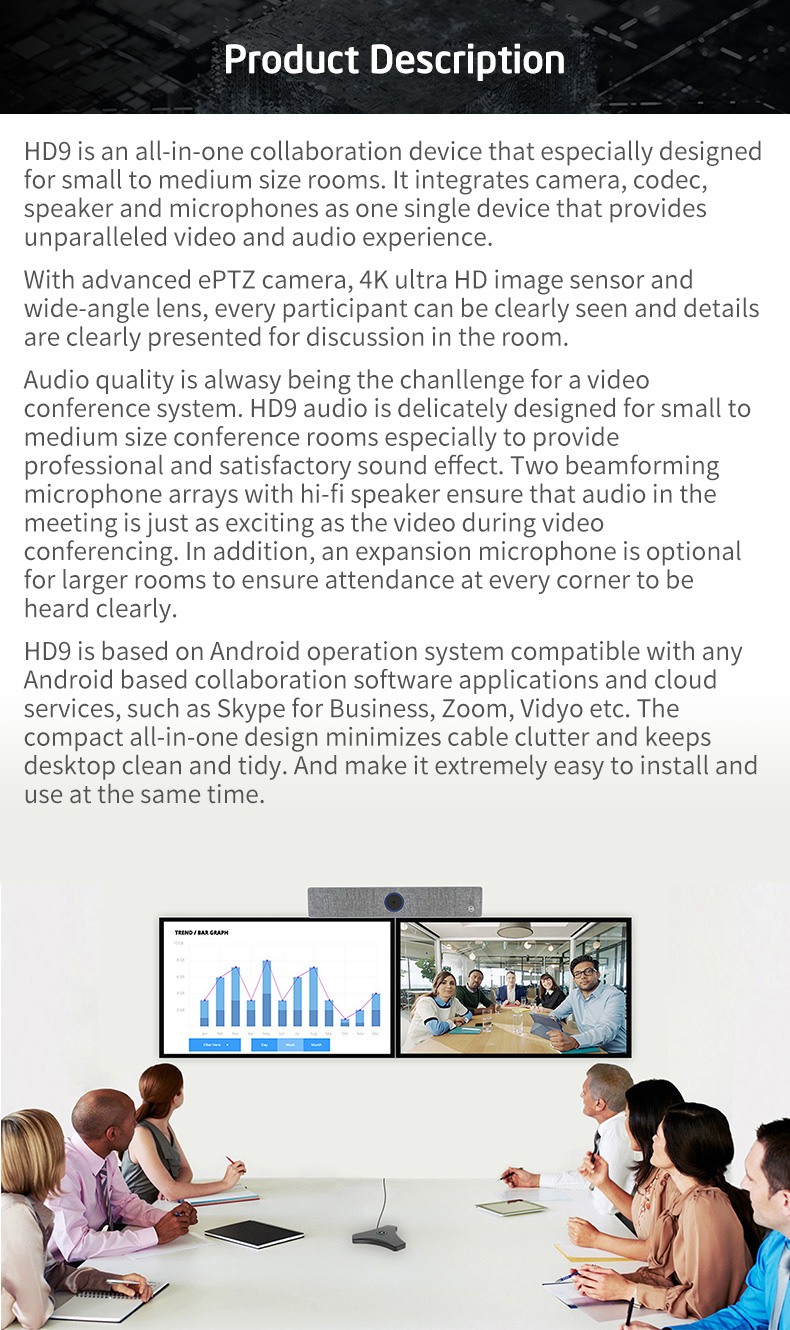 Android Conference endpoint all-in-one design integrated 4k camera speaker microphone Android Conference endpoint all-in