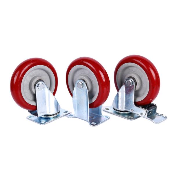 3 4 5 Inch Best Service Caster Wheels Swivel Plate Casters on Red PVC Polyurethane Wheels