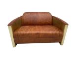 Vintage Aviator Brass Leather Couch Sofa