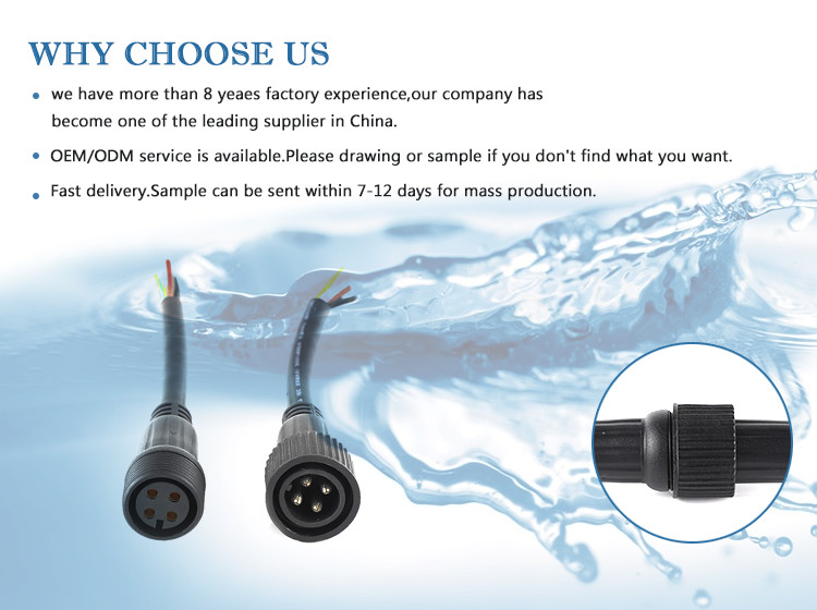 Outdoor Lighting IP67 Waterproof Cable LED Connection Cable with 2-5 Pins Male And Female Plug in Black/White Color