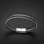 High Quality Leather and Stainless Steel Wire Braided wrap bangle Bracelet with