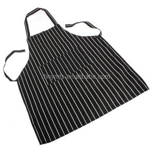 China Print Logo Cotton Polyester women men Stripe bib Apron With Pockets, Durable bib Apron for Meat Food Processing factory