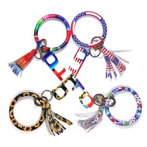 China PU Leather Circle 3 Inches Bangle Keychain Bracelet With Tassel factory