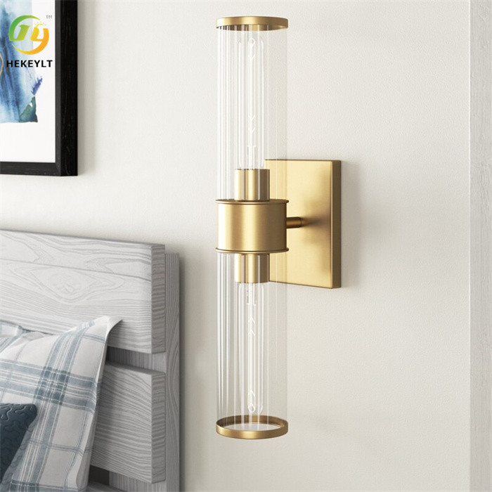 Striking Style Gold Metal Glass Modern Wall Light 2 Light