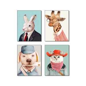 China Cute Dogs Canvas Prints Wall Decoration Four Panels Popular Home Decor factory