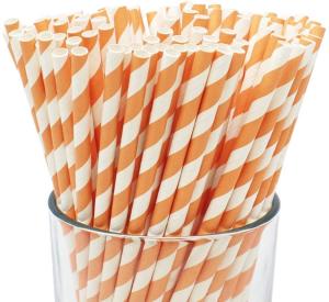 China Orange And White Striped Paper Straws factory