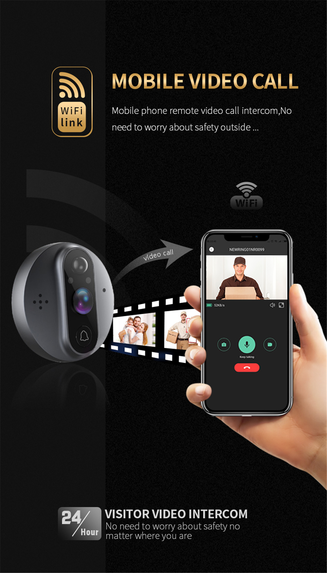 Unistone Peephole 1MP/720P Video Doorbell(US-PHR9)