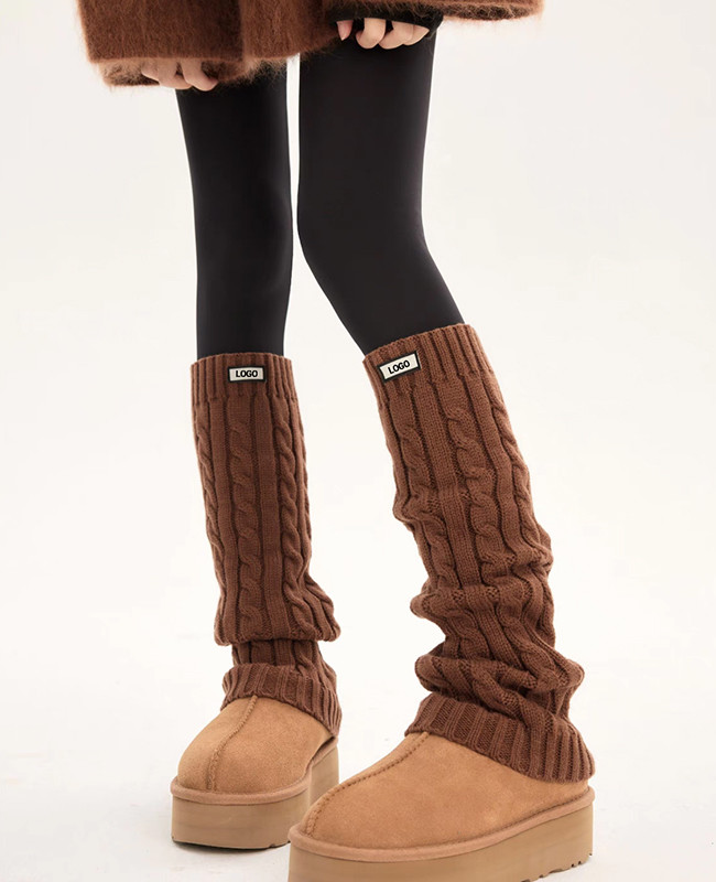 Winter Trendy Women Leg Warmers Woven Labels Cable Knit Leg Warmers Socks
