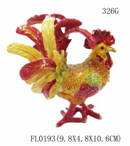 China New arts and craft rooster metal jewelry box pewter rooster trinket box rooster decorative box factory