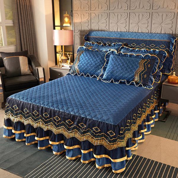 Custom Polyester Bed Skirt Three-piece Dustproof Bed Cover for Home 40 Fabric
