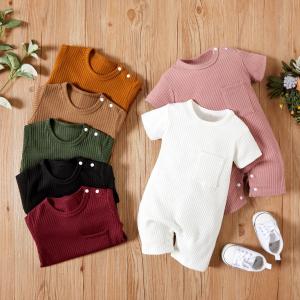 China Custom Design Cotton Baby Clothes Baby Boy Romper Rib Knitting Unisex Onesie Short Sleeve Soft Clothes Baby Bodysuit factory