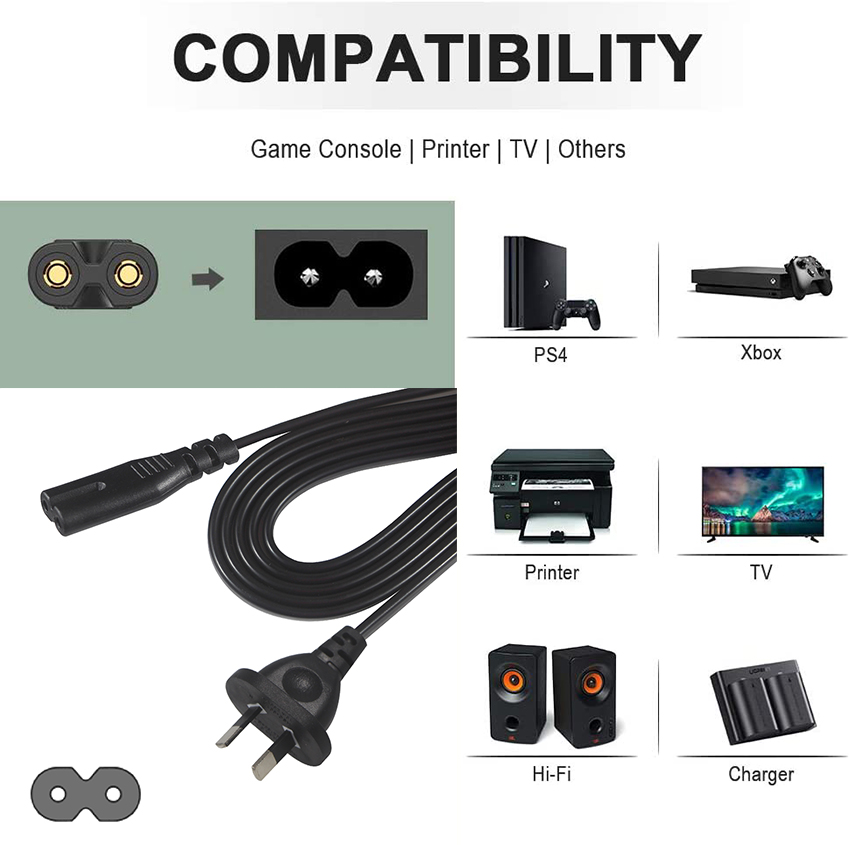 SAA IEC C7 Power Cord 2m AU 2-Pin to C7 Connector 250V
