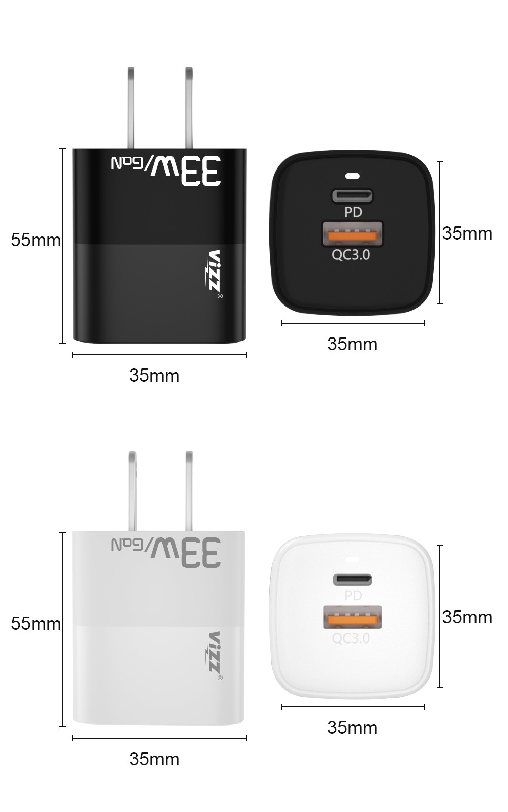 Fireproof PC 33W GaN Charger Dual Ports Fast Charger For Mobile Phone