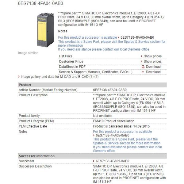 6ES7138-4FA04-0AB0 6ES7 138-4FA04-0AB0 Siemens Terminal Module