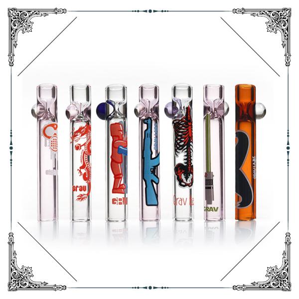 Decals Printed Glass Chillums Hand Smoking Pipes Mini 3 inches