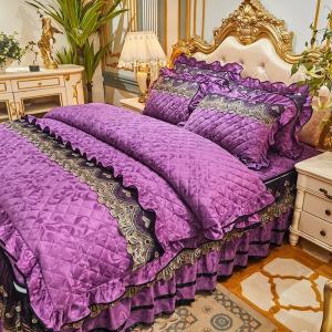 China 4 Pcs Winter Bed Spreads Cover Skirt Set with Embroidery of 100% Polyester Material factory